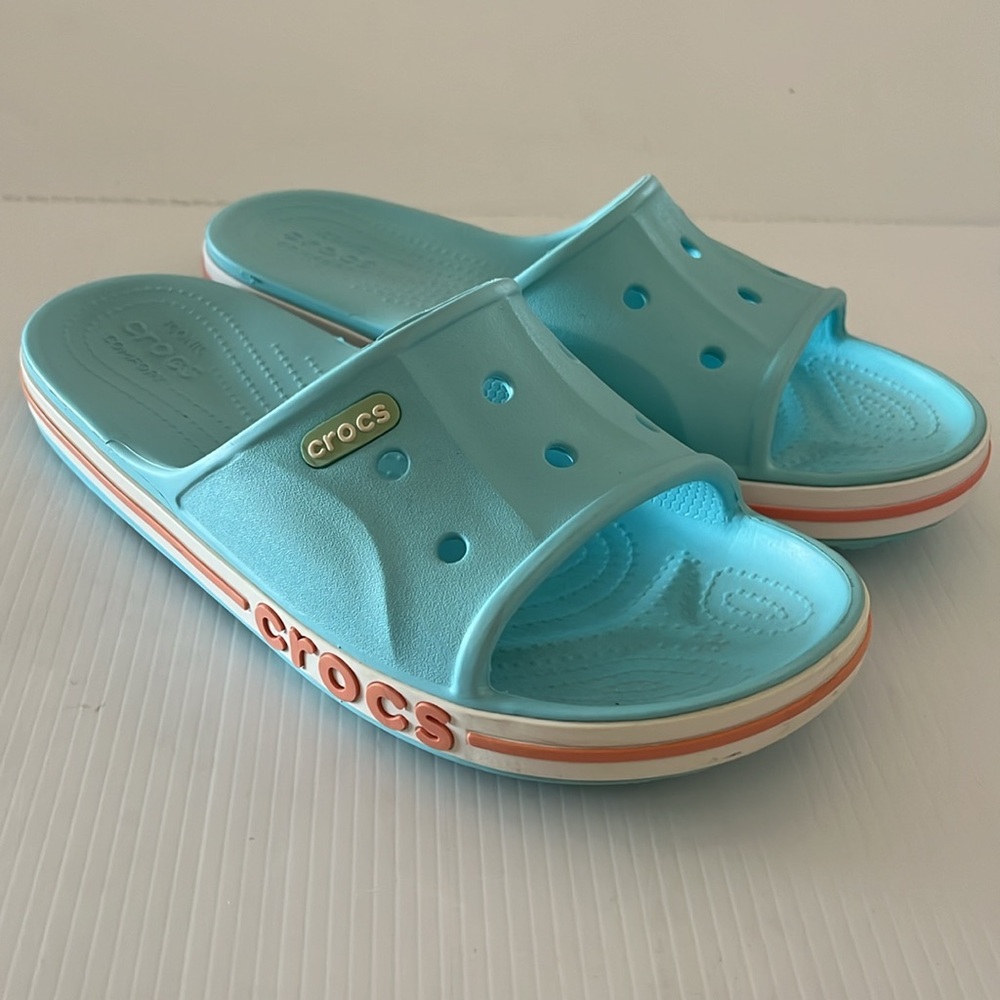 EUC Unisex Crocs Bayaband Slide Ice Blue Melon White Sandal M 6 /W 8